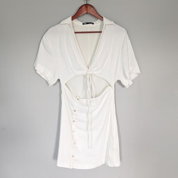 ZARA White Cut Out Mini Dress size Large - Picture 1 of 7